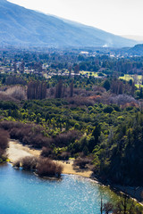 Panoramic view of the beautiful park and lake in Lago Puelo - Argentina in the autumn
