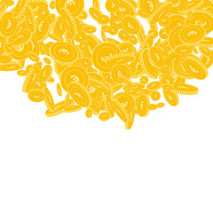 European Union Euro coins falling. Scattered floating EUR coins on white background. Splendid top semicircle square vector illustration. Jackpot or success concept.