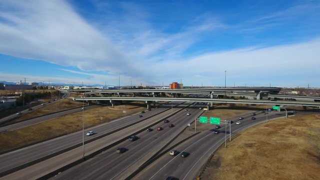 Aerial over a freeway system near Denver Colorado