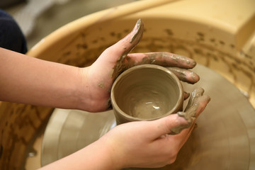 Fototapeta na wymiar Pottery workshop, enjoying the pottery experience, Japan