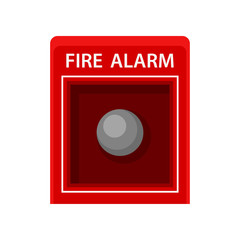 Fire alarm. Red metal box with button. Warning signal about fire. Colorful flat vector design