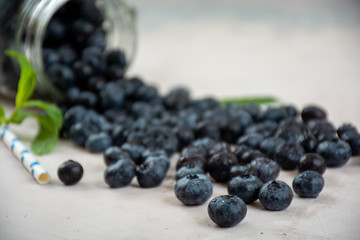 Fresh blueberries in jar