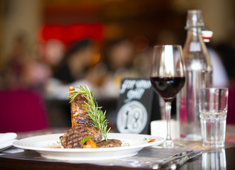 
Lamb chops served on the restaurant table