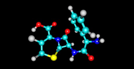Cefaclor molecular structure isolated on black
