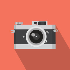 Flat design vector vintage camera  with long shadow
