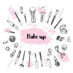 Beauty store collection with make up. Vector illustration.