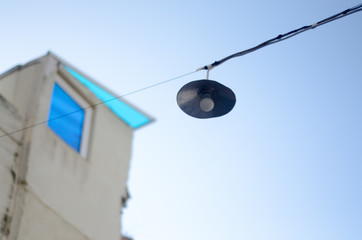 Vintage hanging lamp outdoor city street