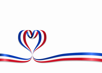 French flag heart-shaped ribbon. Vector illustration.