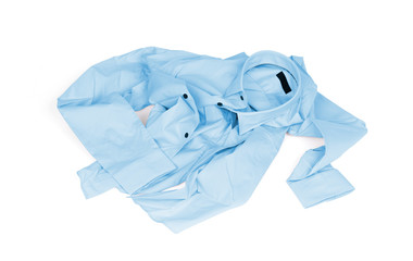Unfolded blue man shirt on white background