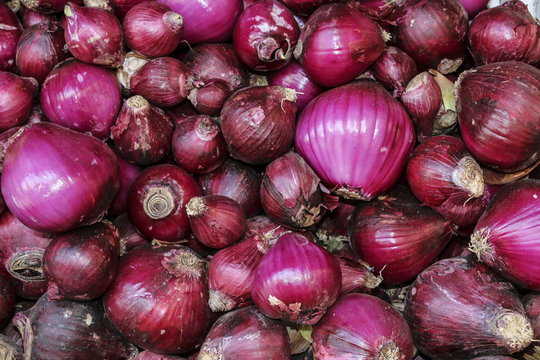 Fresh red onion in one of the markets of Amman, Jordan. Can be used as a background or texture