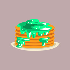 Fresh tasty pancakes with jam on a plate, traditional breakfast food vector Illustration
