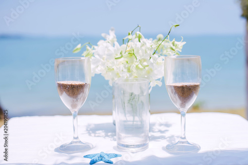 Wedding Sand Ceremony On The Table By The Sea Stock Photo And