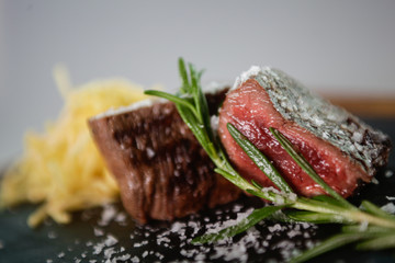 Grilled beef steak with rosemary and salt
