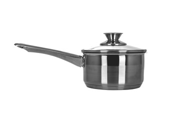 Isolated stainless steel cooking pot, new saucepan