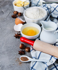 Kitchen table with baking ingredients