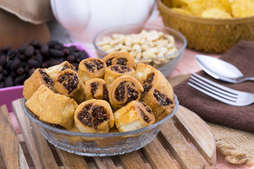 Indian Fried Bhakarwadi Tea Time Snack also known as bakarwadi, bakarvadi, bakar vadi, bakar wadi or spring roll is a traditional spicy Maharashtra and Gujarat Snack