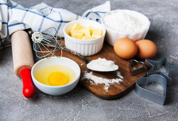 Kitchen table with baking ingredients