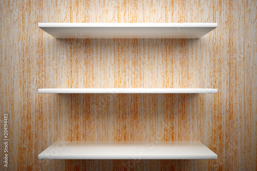 White Shelves On Wood Wall Background Stock Photo And Royalty Free White Shelves On Wood Wall Background
