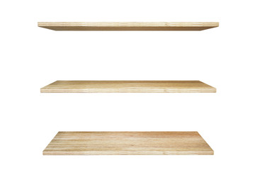 Wooden shelves isolated on white background
