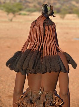 Hair ornaments of a young married Himbafrau, Kaokoveld, Namibia, Africa