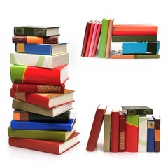 Set of stacks of books isolated on white background