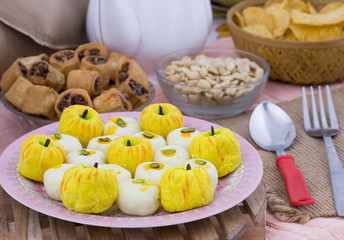 Indian Mix Sweet Food Apple Shaped Peda With White Peda Also Know as pedha, pera or peday is a prepared in thick, semi-soft pieces. the main ingredients are khoya, sugar