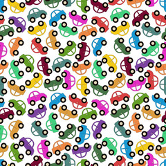 Seamless pattern background with cartoon car. Toy transport vector illustration. Coloring cute automobile.