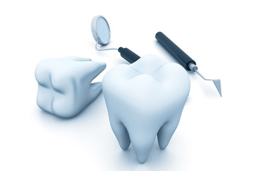 tooth with dentist accessories