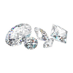 3D illustration isolated group of three white round diamonds stones