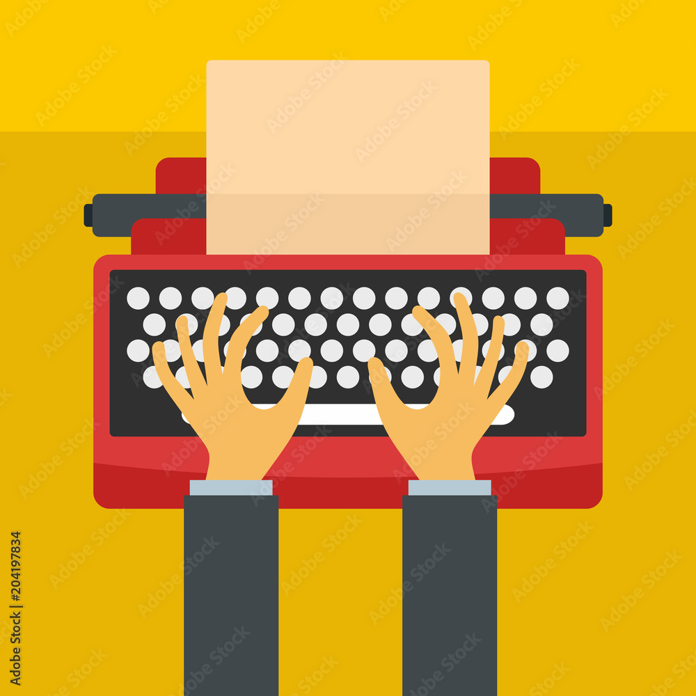 Poster man hands on typewriter icon. flat illustration of man hands on typewriter vector icon for web desig