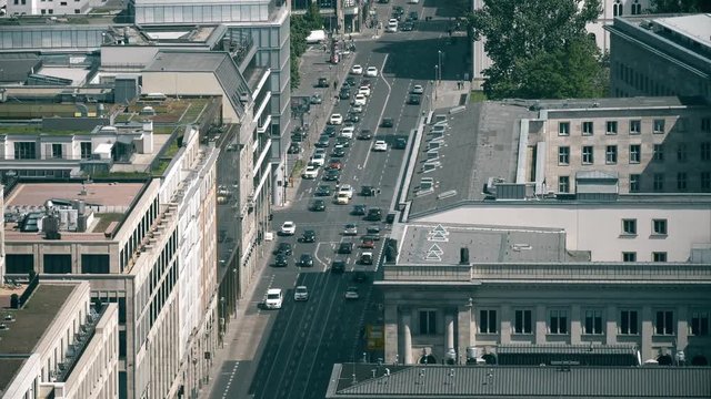 Aerial view of road traffic in business district in Berlin, Germany
