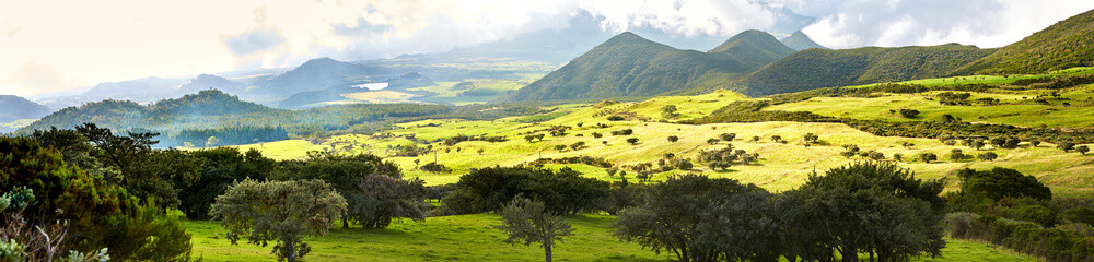 Scenic view of Plaine des Cafres plateau with Piton des Neiges massif in background, Reunion Island - 204198215