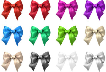 Colorful realistic satin bows isolated on white.