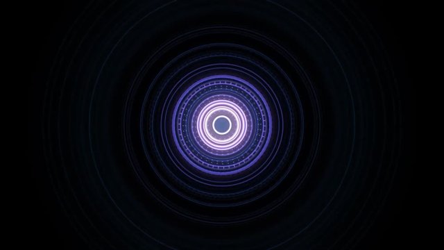 Fractal structure of concentric circles in target. They change color and turn. Background of moving circle of colorful lights. Background of green circle with a line in the middle