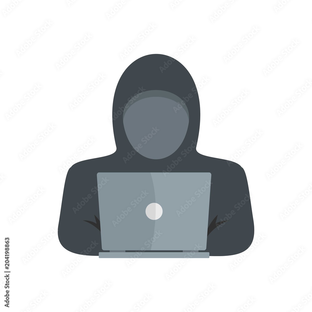 Poster computer thief icon. flat illustration of computer thief vector icon for web