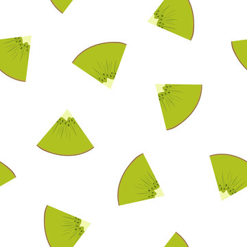 Seamless Pattern with a Slice of Kiwifruit , Juicy Fresh Slice of Summer Fruit, Vector Illustration