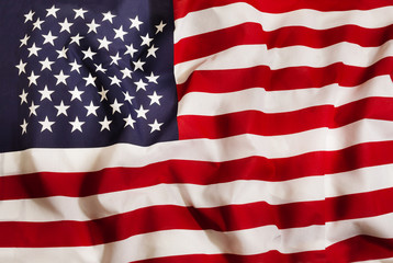 Fototapeta premium USA national flag with waving fabric 