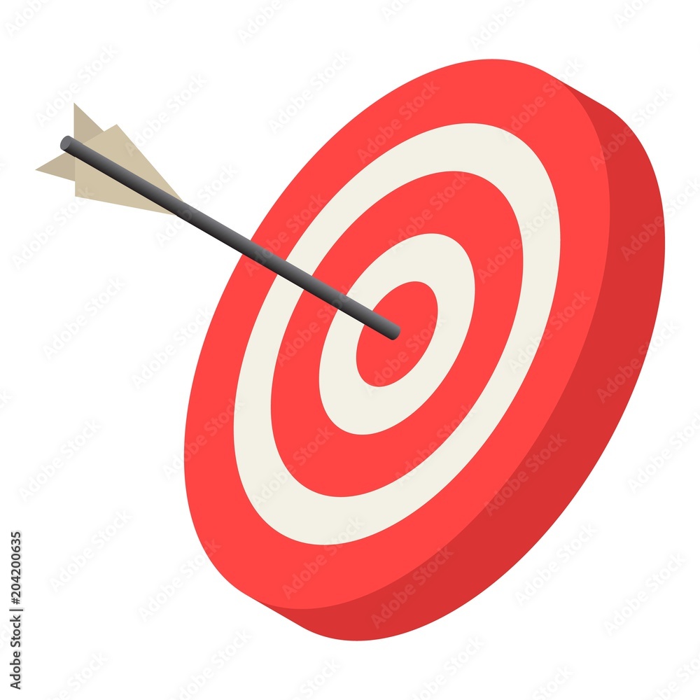 Poster red archery target icon. isometric of red archery target vector icon for web design isolated on whit