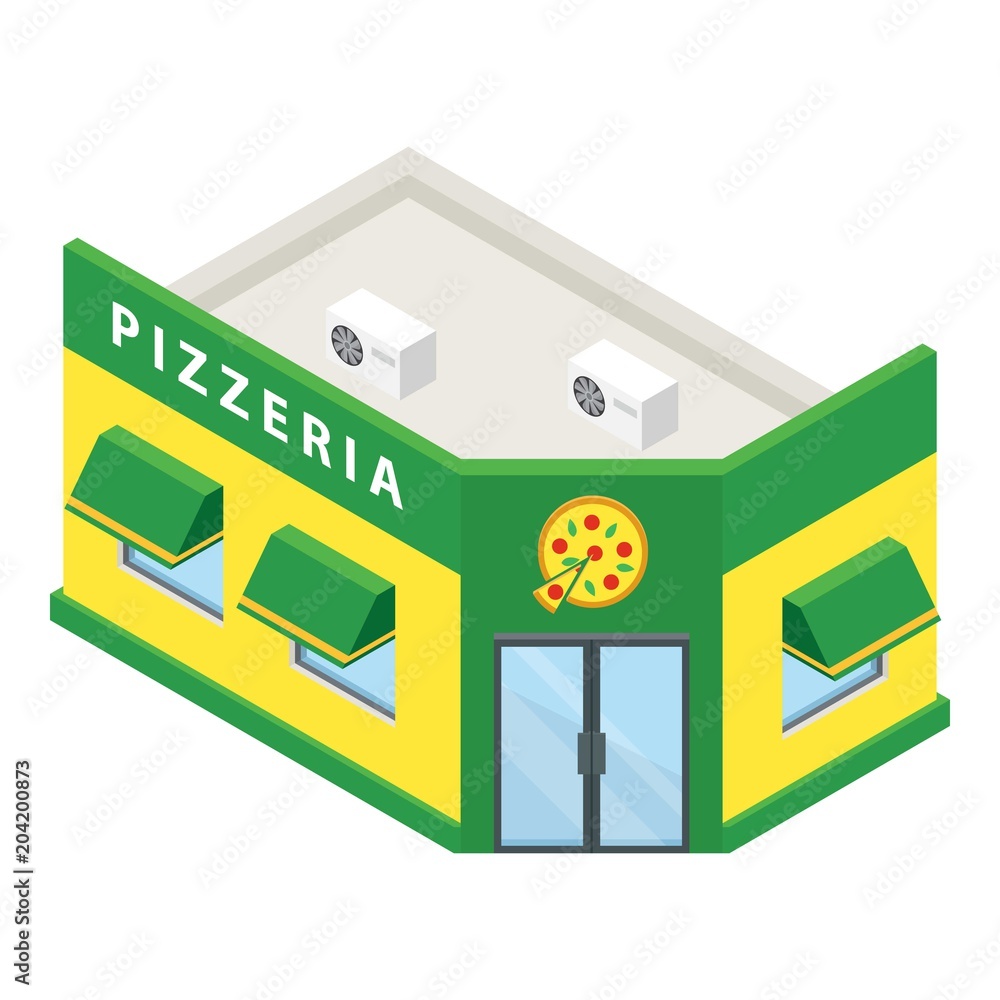 Aufkleber pizzeria building icon. isometric of pizzeria building vector icon for web design isolated on white 