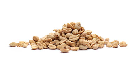 Salted and marinated peanuts, pile isolated on white