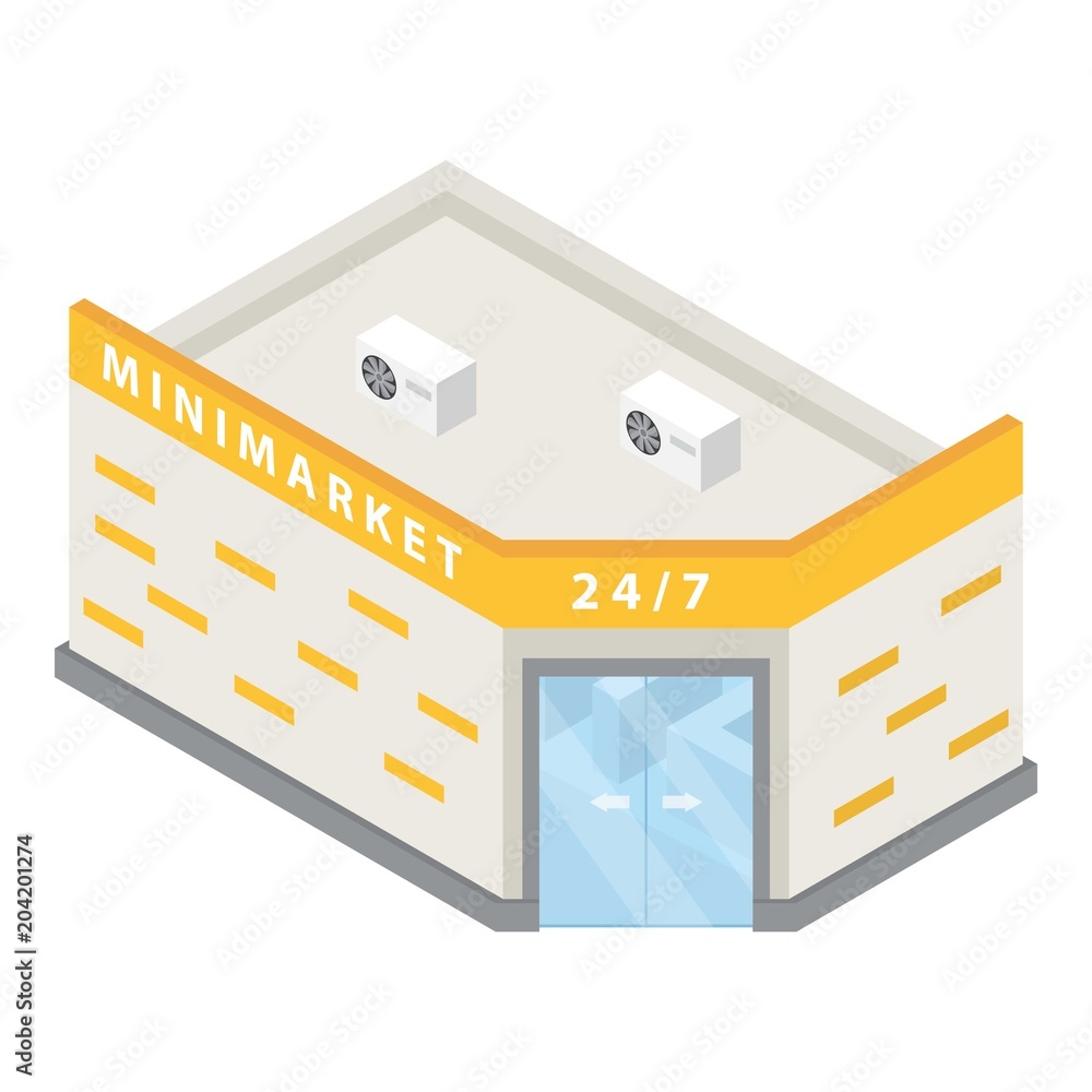 Aufkleber minimarket building icon. isometric of minimarket building vector icon for web design isolated on wh