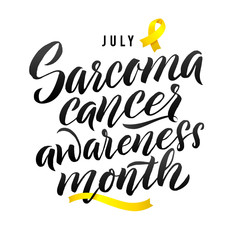 Vector Calligraphy Poster. Yellow Awareness Ribbons of Sarcoma Cancer Vector illustration