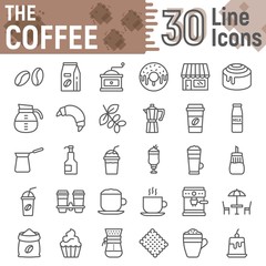 Coffee line icon set, coffee shop symbols collection, vector sketches, logo illustrations, sweets signs linear pictograms package isolated on white background, eps 10.