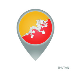 Map pointer with flag of Bhutan. Gray abstract map icon. Vector Illustration.