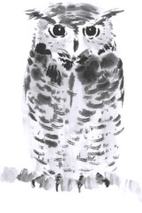 ミミズク　水墨調