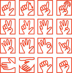 Set of hands with different gestures icons