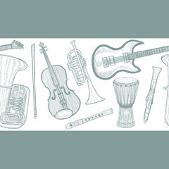 Musical Instrument Pattern in Hand Drawn Style