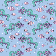 Sea Pattern FISH Color Vector Illustration Paper Colorful Birthday Wedding Magic Picture Scrapbooking Baby Book Digital Print Decor Card Photo Children Album Seamless
