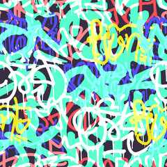 Vector graffiti seamless pattern with abstract colorful bright t