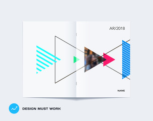 Abstract double-page brochure design style with colourful triangles for branding. Business vector presentation broadside.